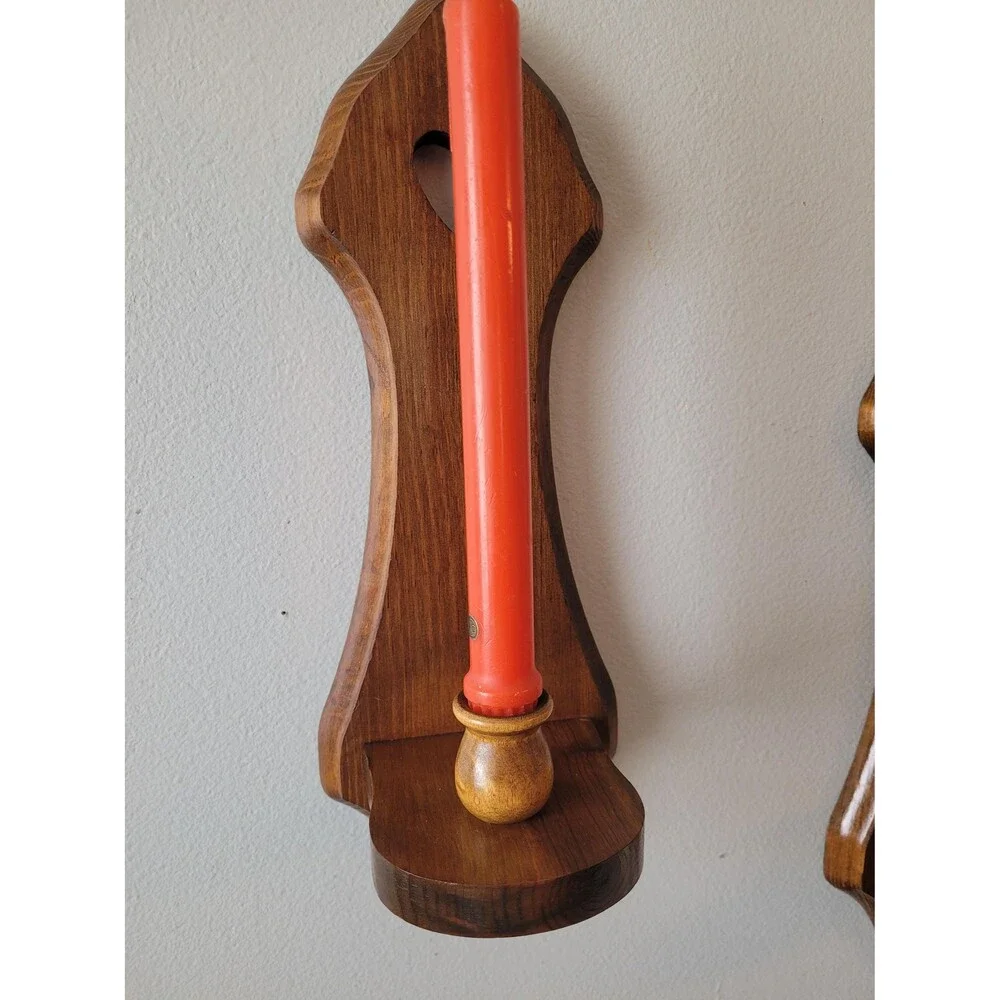 Vintage Heart Wood Wall Candle Sconce Set of 2 1980s